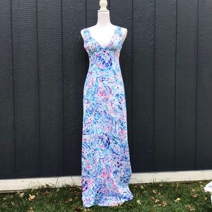 Lilly Pulitzer Blue & Pink Vneck Short Sleeve Maxi